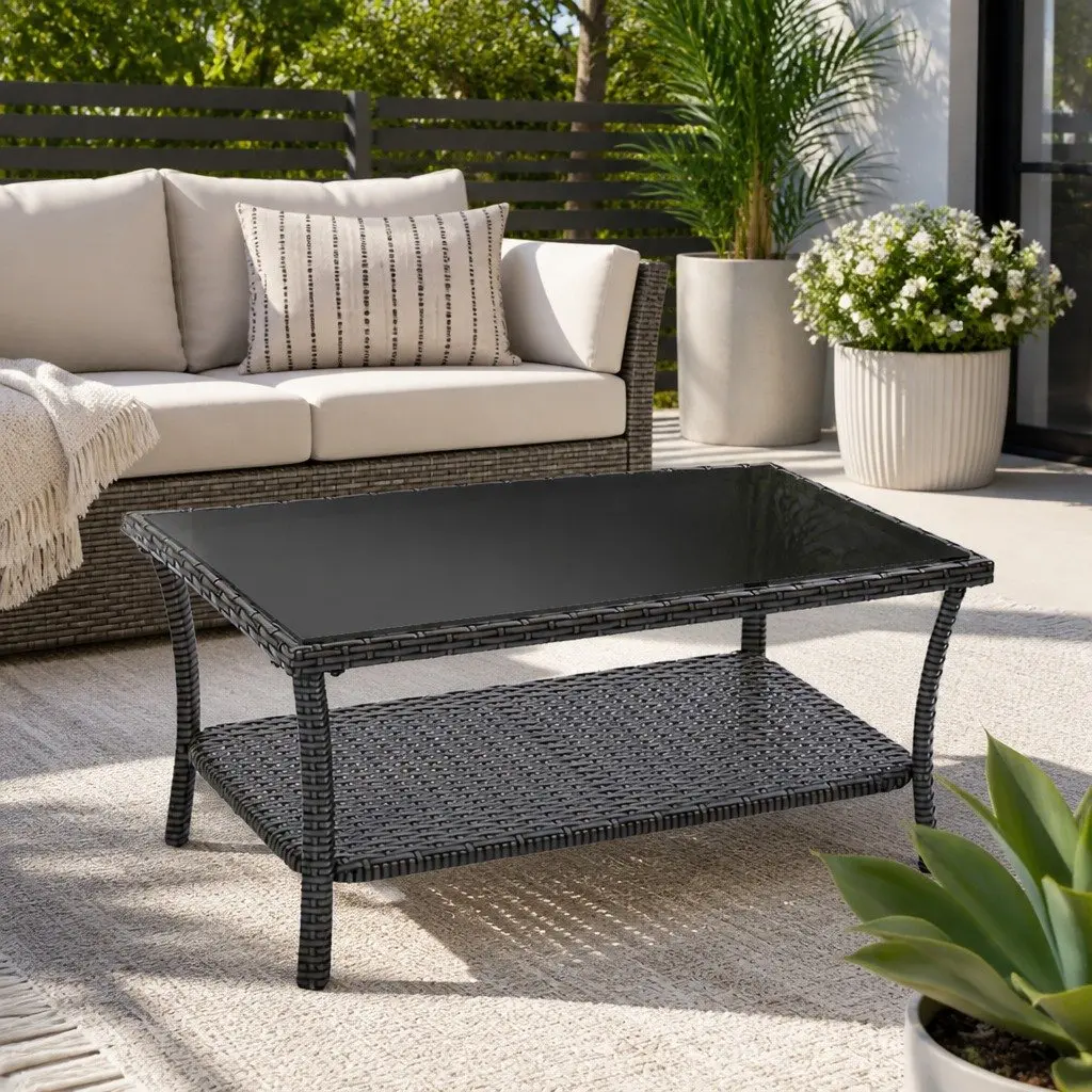 4-Piece Outdoor Sofa Set with Storage Cover Grey Wicker Armchairs Side Table