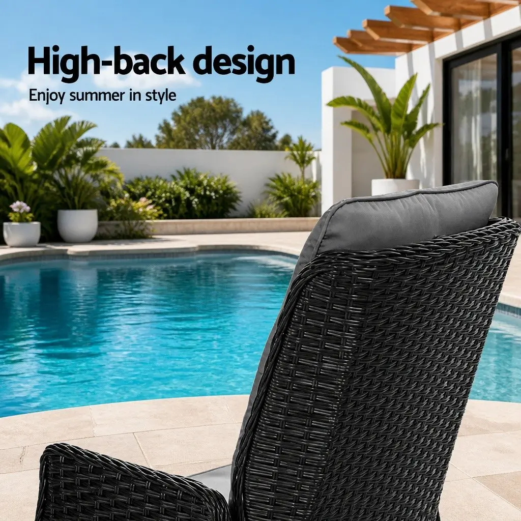 Recliner Chair Wicker Lounger Outdoor Furniture Adjustable Black 2PC