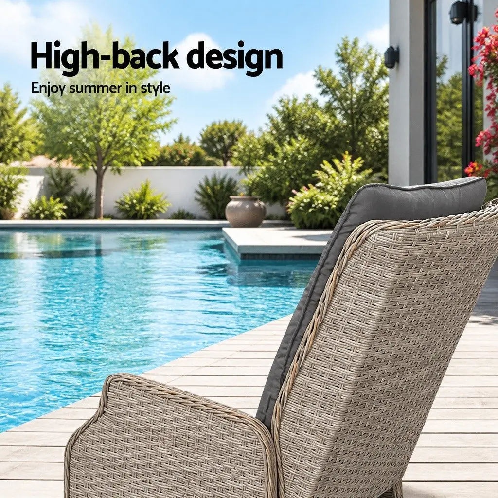 Wicker Recliner Chair Outdoor Sun Lounge Adjustable Backrest Patio Lounger Set