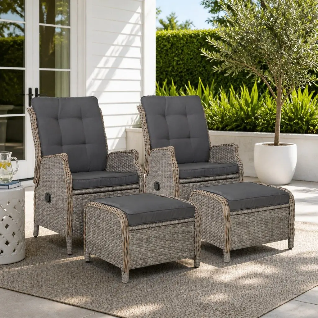 Wicker Recliner Chair Outdoor Sun Lounge Adjustable Backrest Patio Lounger Set