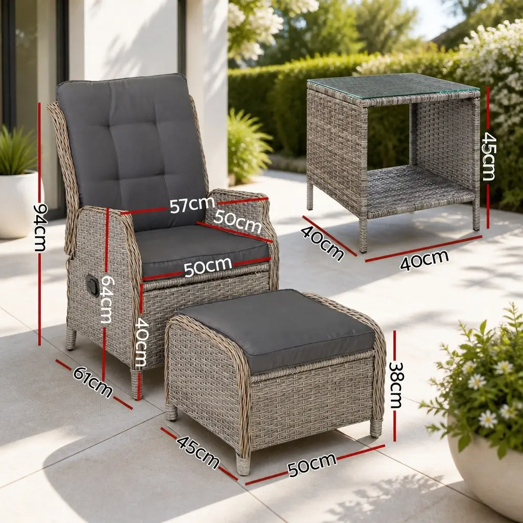 5 Piece Wicker Outdoor Recliner Furniture Set with Adjustable Backrest Grey