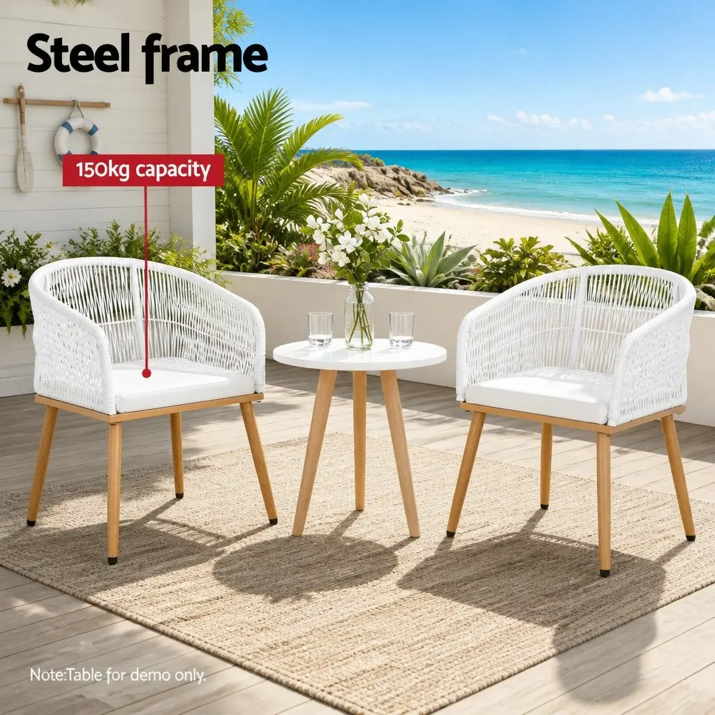 Outdoor Chairs Steel White 2PC Wicker Patio Armchairs Garden Furniture