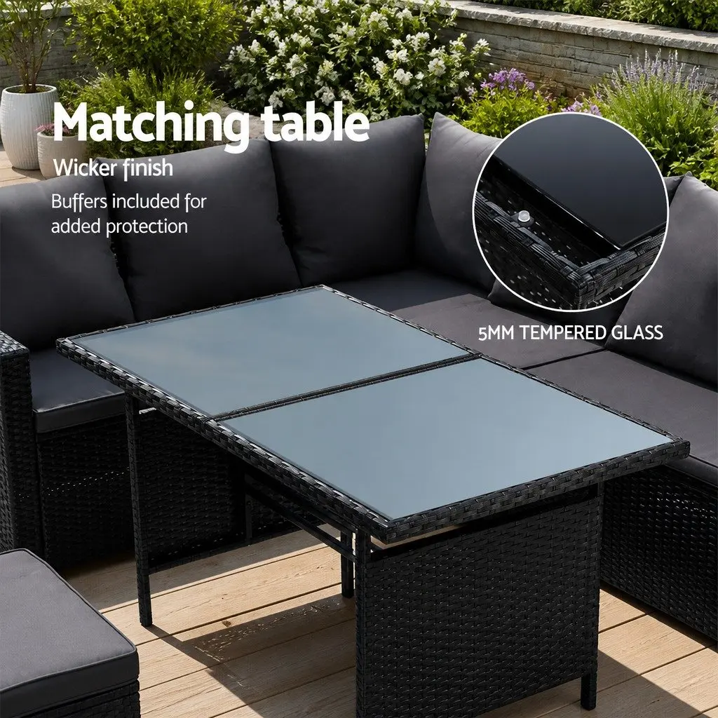9-Seater Outdoor Dining Set with Bench and Cushions
