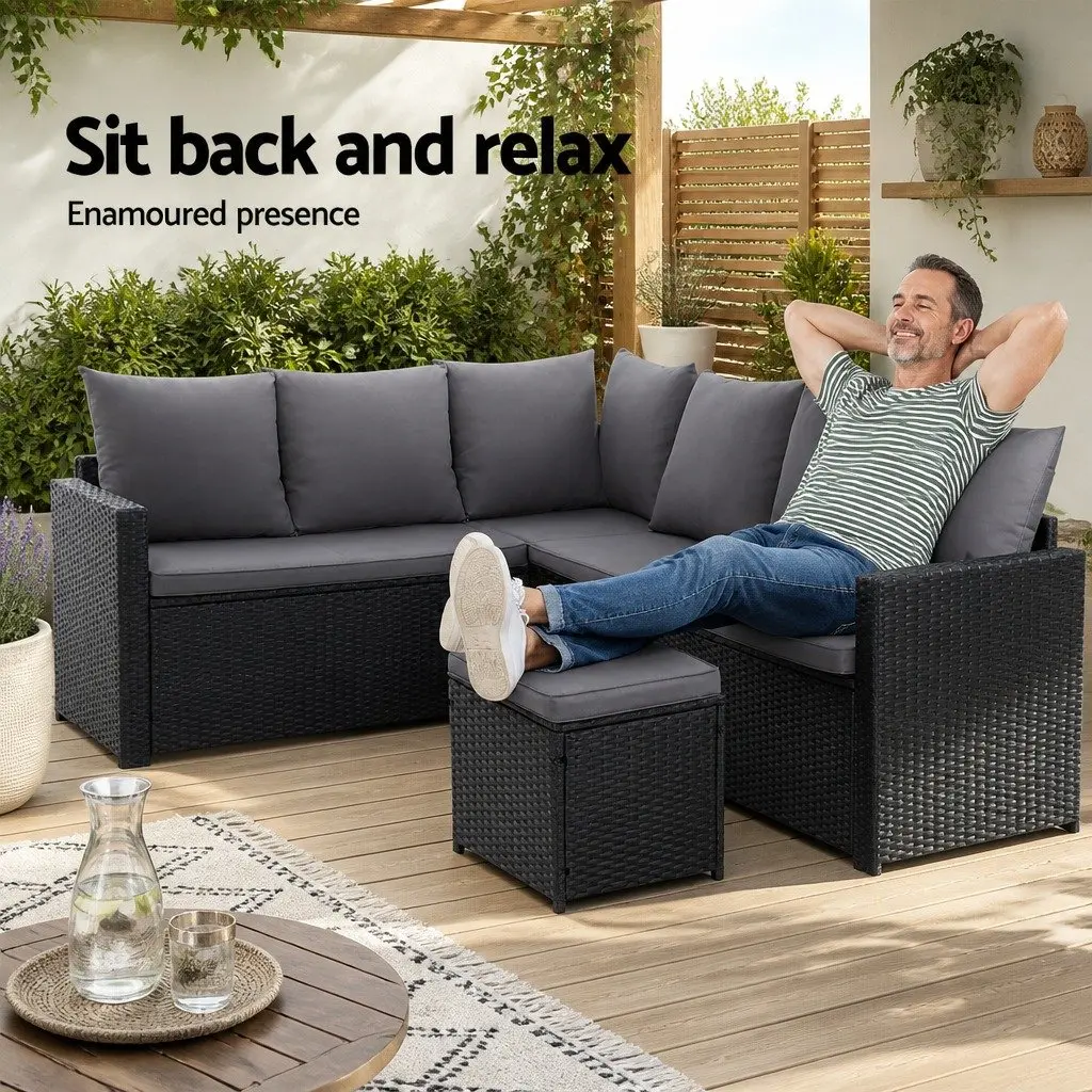 Outdoor Lounge Dining Setting Wicker Sofa Set 9 Seater Black