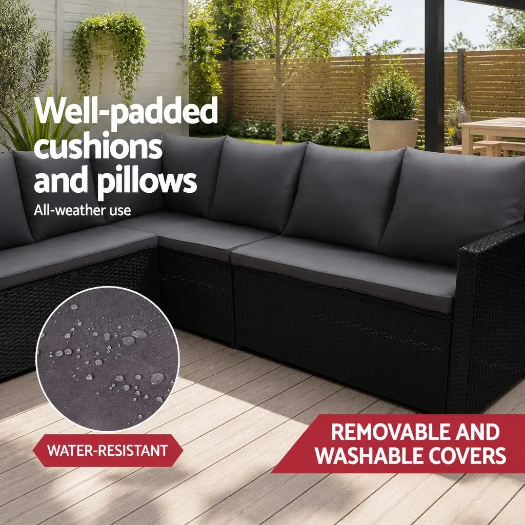 Outdoor Lounge Dining Setting Wicker Sofa Set 9 Seater Black