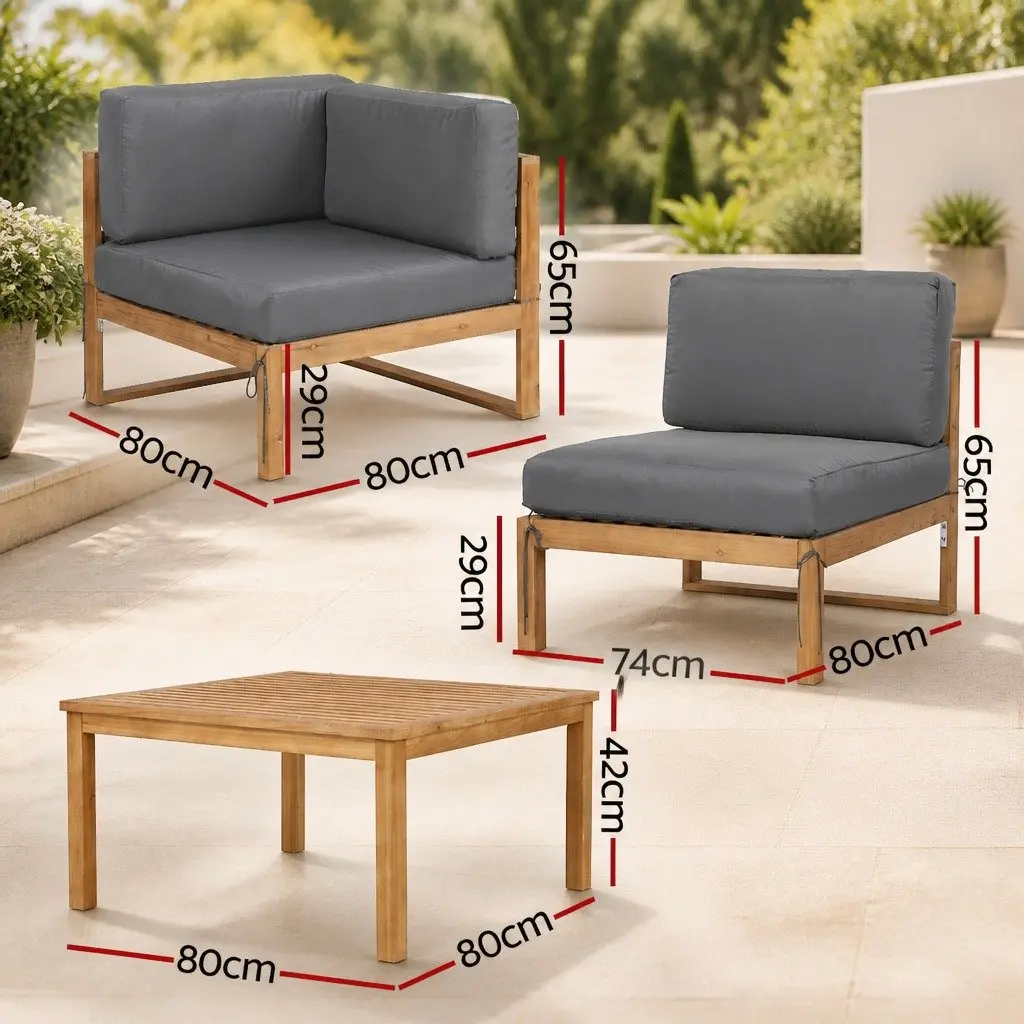 4-Piece Outdoor Sofa Set Wooden Lounge Garden Furniture Couch Armchairs Coffee