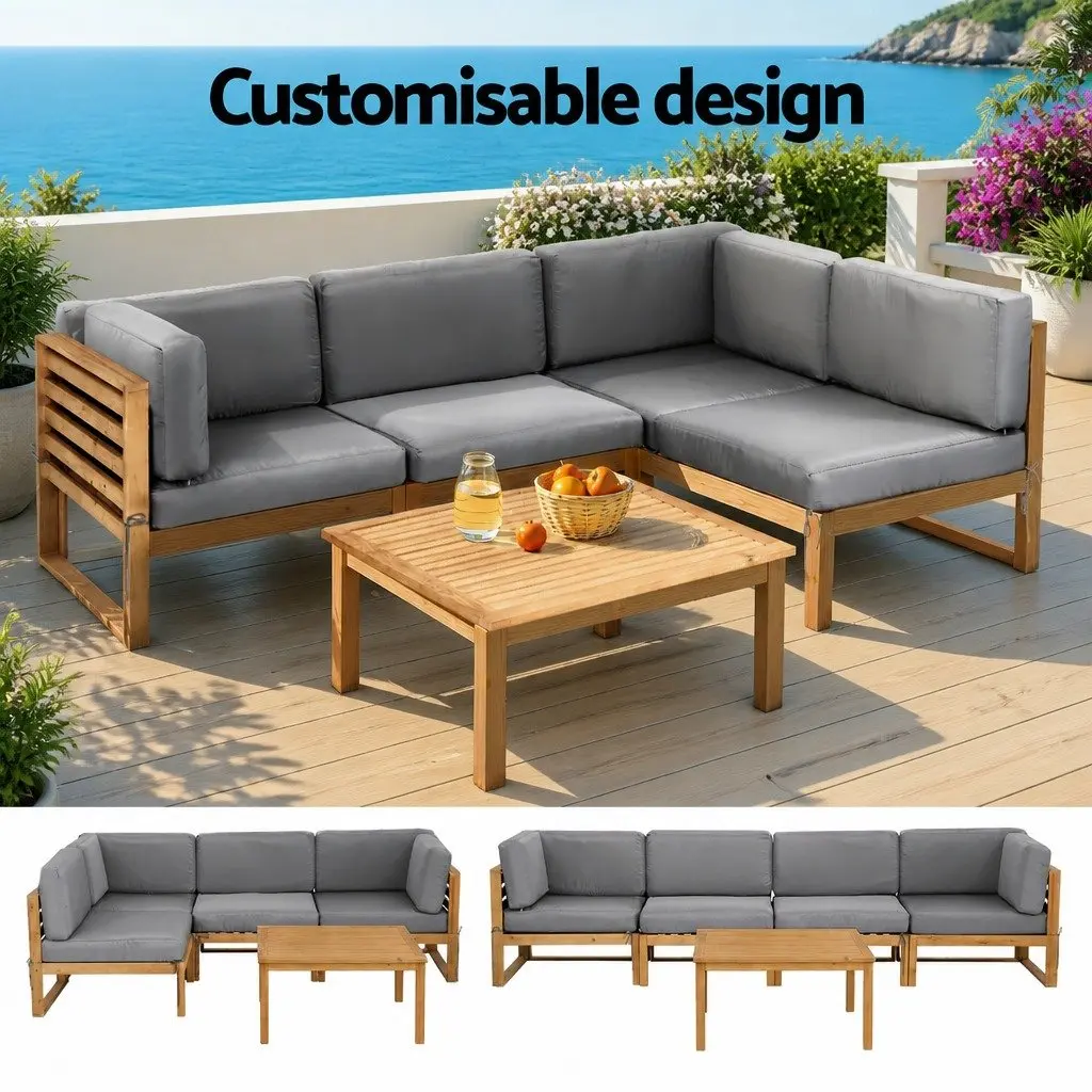 4-Piece Outdoor Sofa Set Wooden Lounge Garden Furniture Couch Armchairs Coffee
