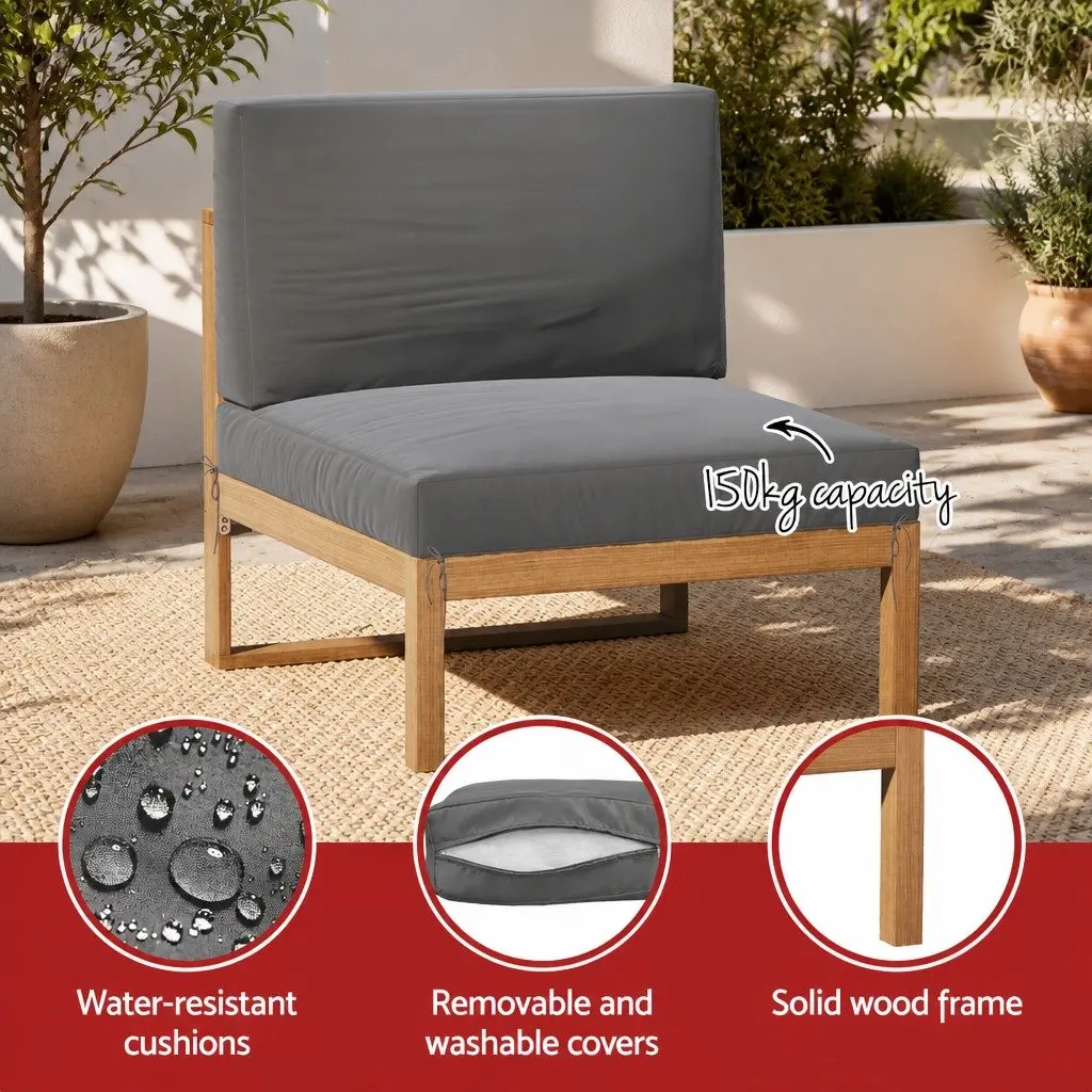 4-Piece Outdoor Sofa Set Wooden Lounge Garden Furniture Couch Armchairs Coffee