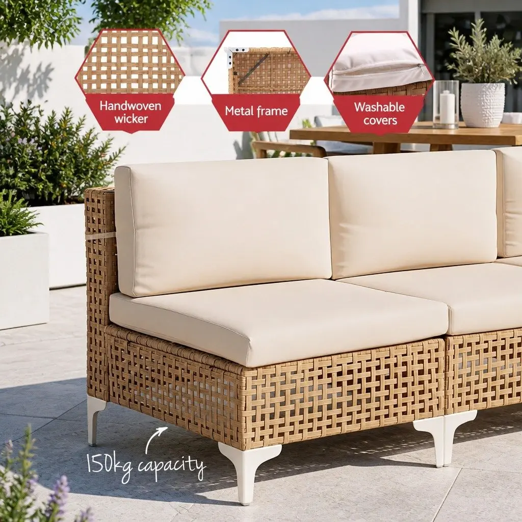 7 Piece Outdoor Sofa Set Modular Rattan Patio Furniture Coffee Table Beige
