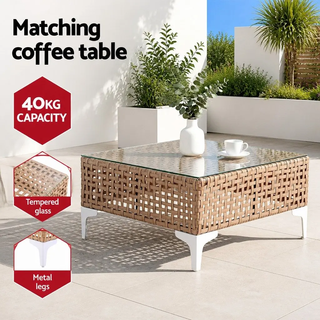 7 Piece Outdoor Sofa Set Modular Rattan Patio Furniture Coffee Table Beige