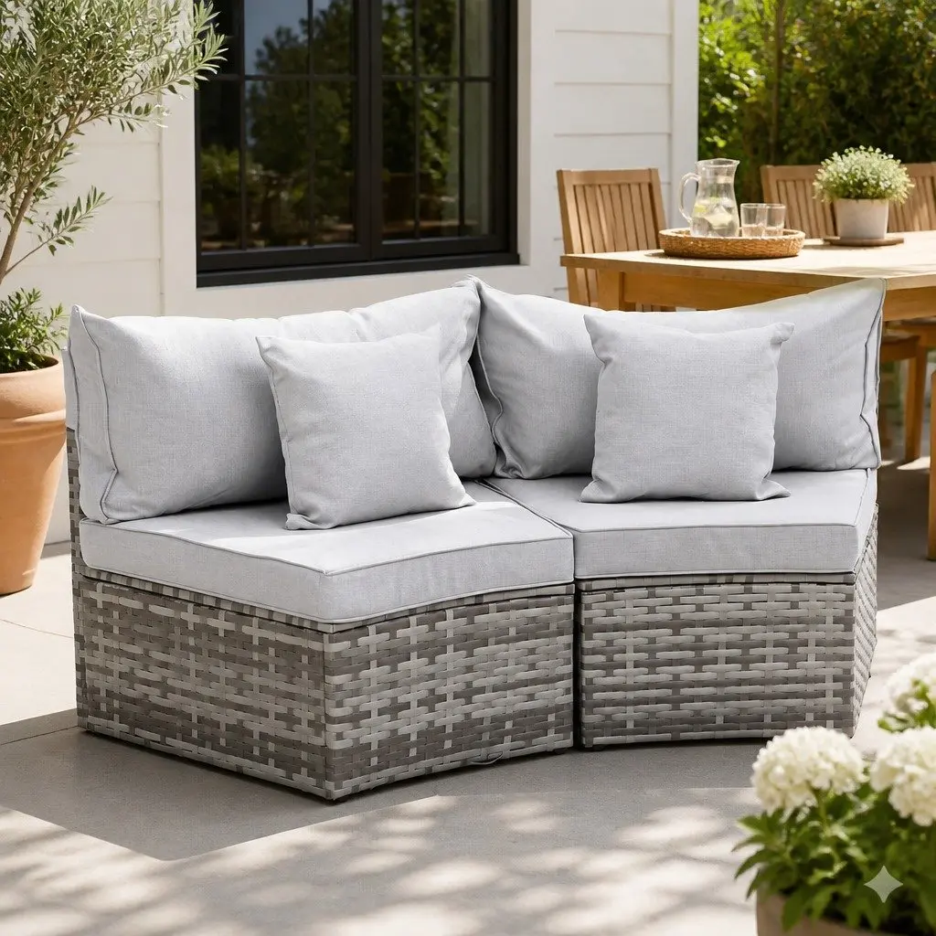 2 Piece Outdoor Sofa Set Modular Rattan Lounge Chair Garden Patio Furniture Grey