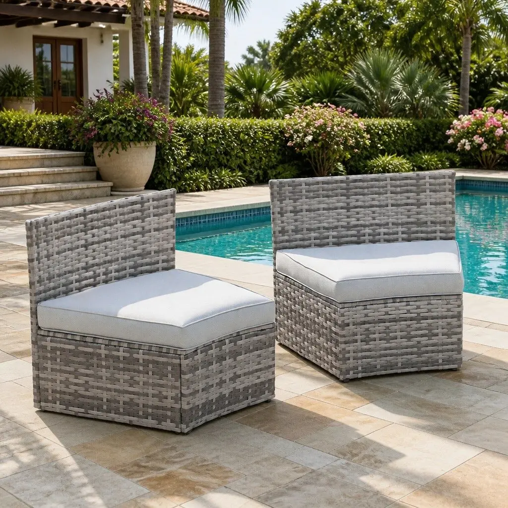2 Piece Outdoor Sofa Set Modular Rattan Lounge Chair Garden Patio Furniture Grey