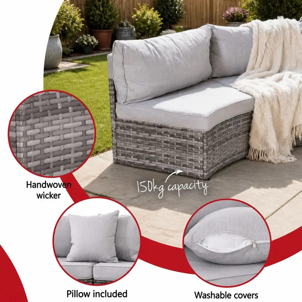 2 Piece Outdoor Sofa Set Modular Rattan Lounge Chair Garden Patio Furniture Grey