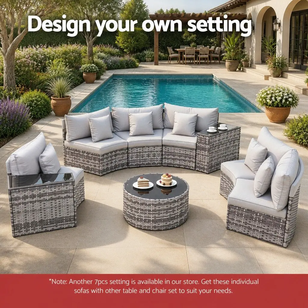 2 Piece Outdoor Sofa Set Modular Rattan Lounge Chair Garden Patio Furniture Grey