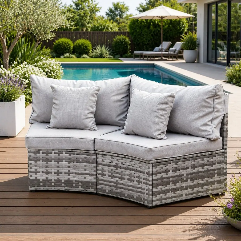 2 Piece Outdoor Sofa Set Modular Rattan Lounge Chair Garden Patio Furniture Grey