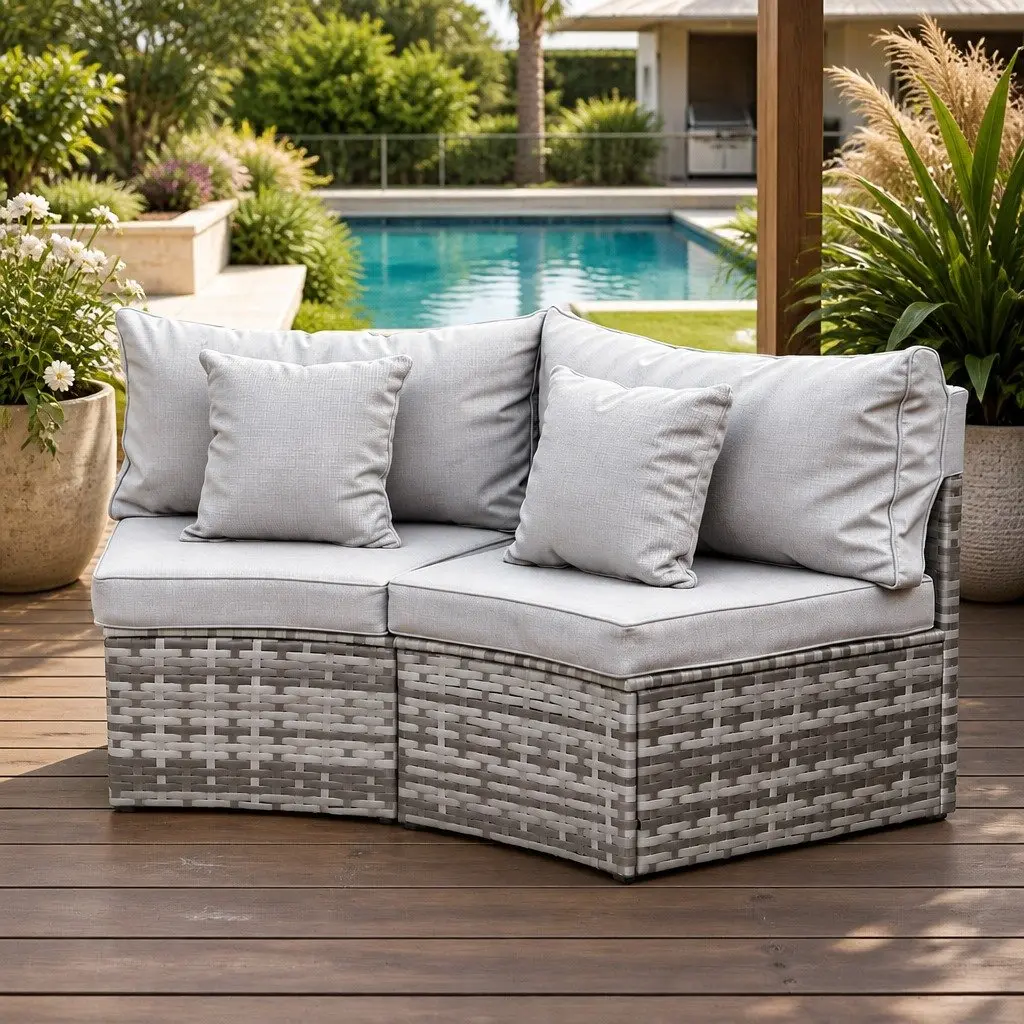 2 Piece Outdoor Sofa Set Modular Rattan Lounge Chair Garden Patio Furniture Grey
