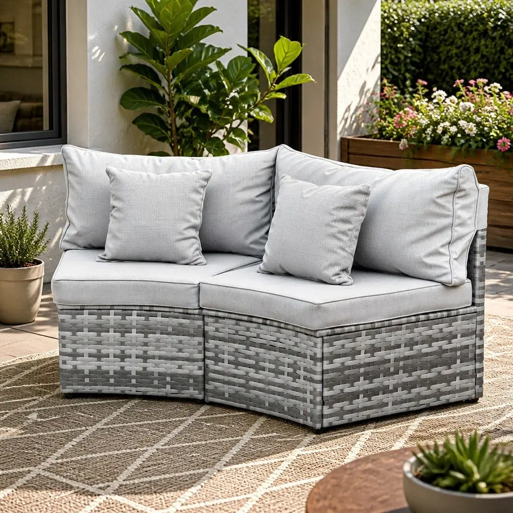 2 Piece Outdoor Sofa Set Modular Rattan Lounge Chair Garden Patio Furniture Grey