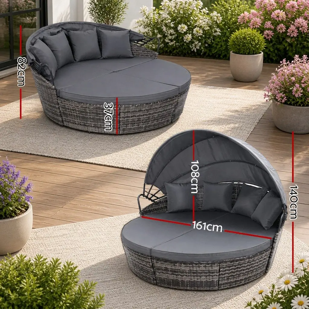 Outdoor Day Bed Sun Lounge Setting Wicker Lounger Patio Furniture Grey Folding