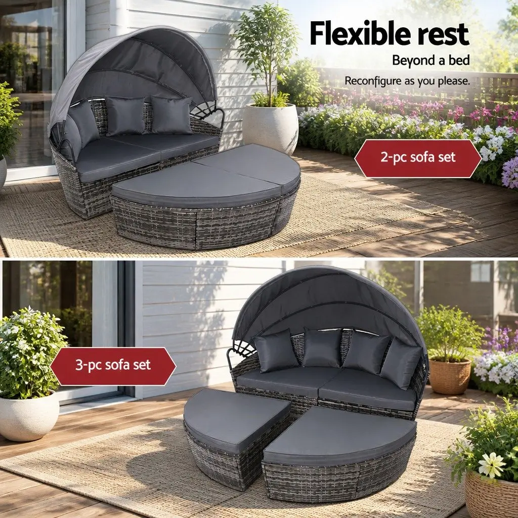 Outdoor Day Bed Sun Lounge Setting Wicker Lounger Patio Furniture Grey Folding