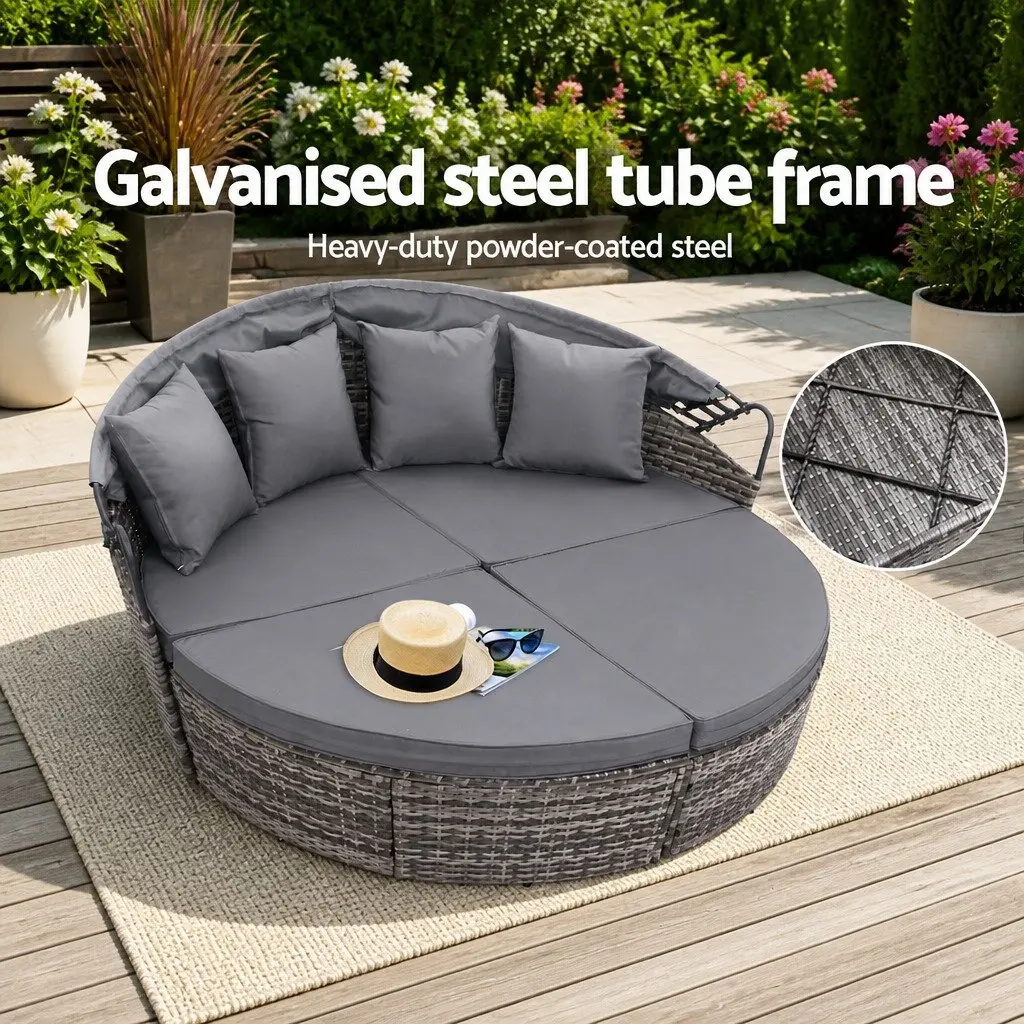 Outdoor Day Bed Sun Lounge Setting Wicker Lounger Patio Furniture Grey Folding