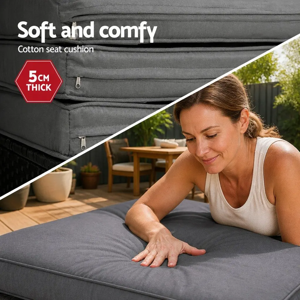 Outdoor Day Bed Wicker Lounger 168cm x 180cm Black with Grey Canopy and Cushions