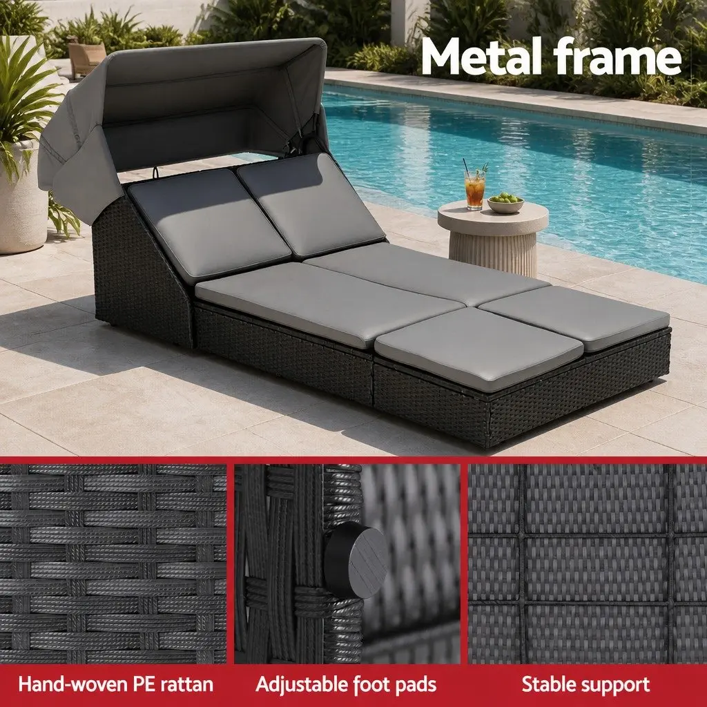 Outdoor Day Bed PE Rattan Adjustable Backrest Black 120 x 240 x 112 cm