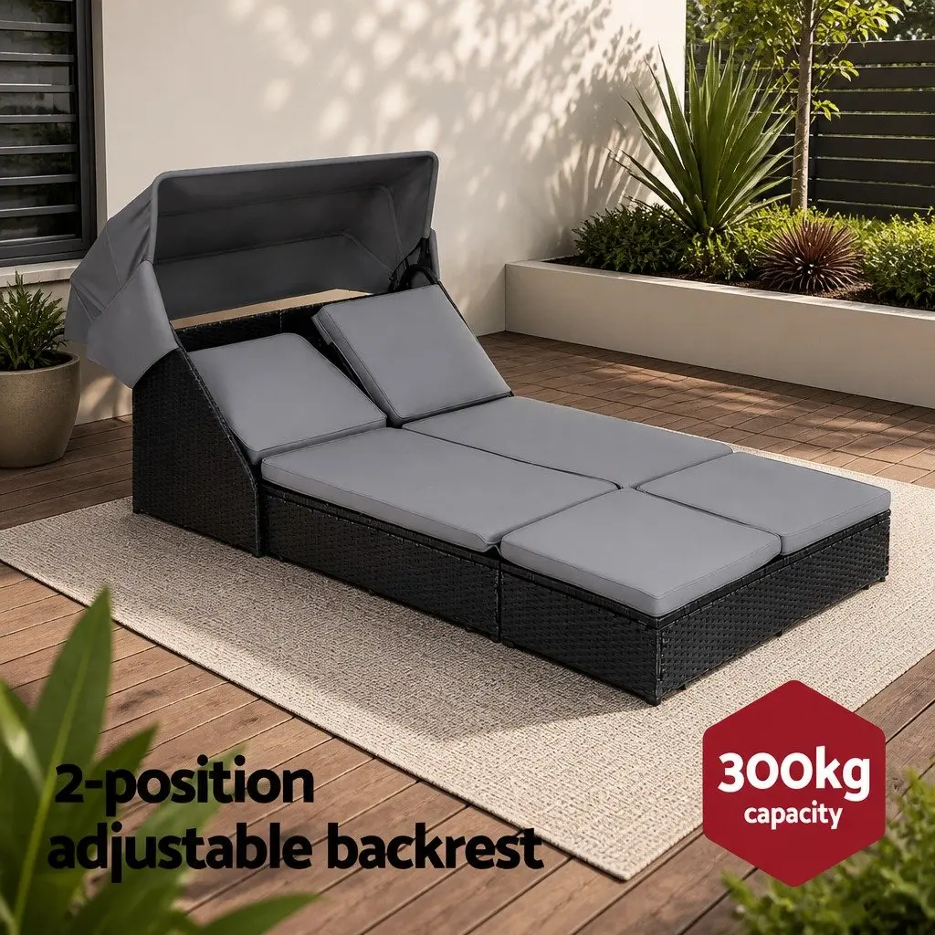 Outdoor Day Bed PE Rattan Adjustable Backrest Black 120 x 240 x 112 cm