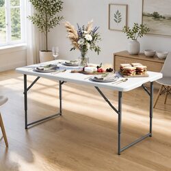 Folding Table 123cm Portable Adjustable Height Camping Picnic Outdoor Utility