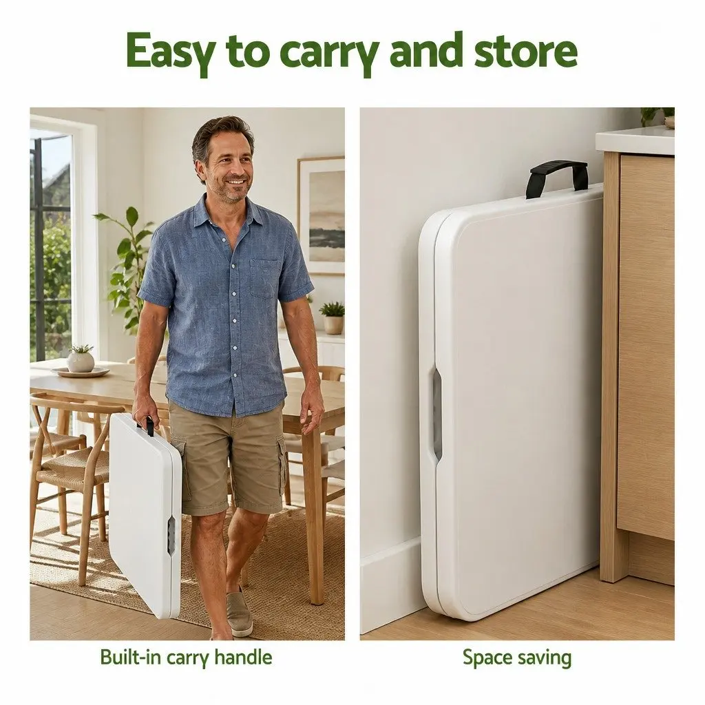 Folding Table HDPE 123cm Portable Adjustable Height White