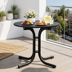 Round Folding Bistro Table 80cm Outdoor Patio Cafe Dining Desk Steel Frame Black