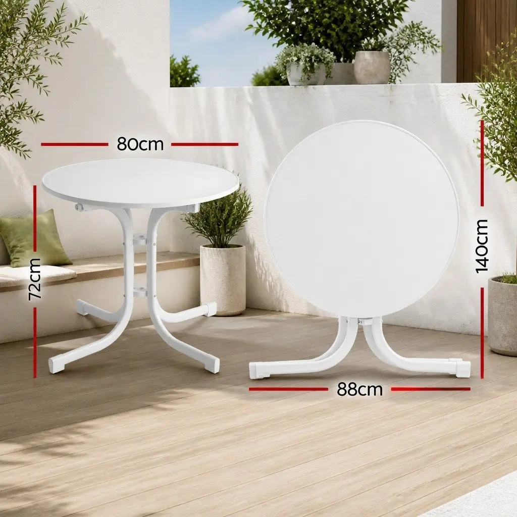 Round Folding Bistro Table Stainless Steel Wrapped 80cm White