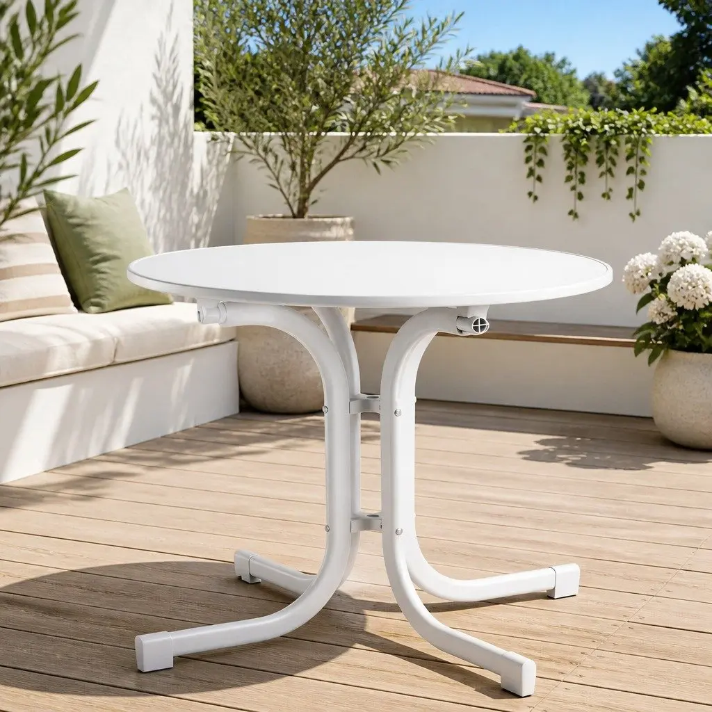 Round Folding Bistro Table Stainless Steel Wrapped 80cm White
