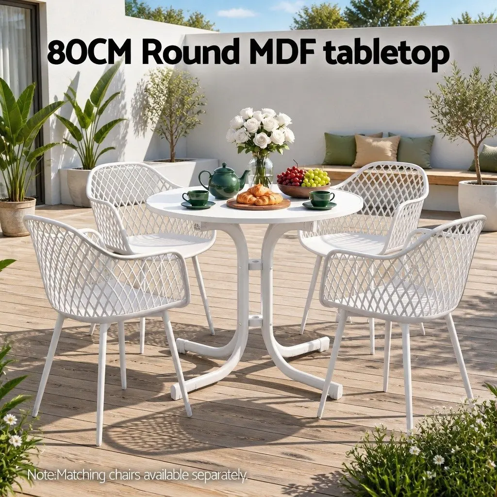 Round Folding Bistro Table Stainless Steel Wrapped 80cm White