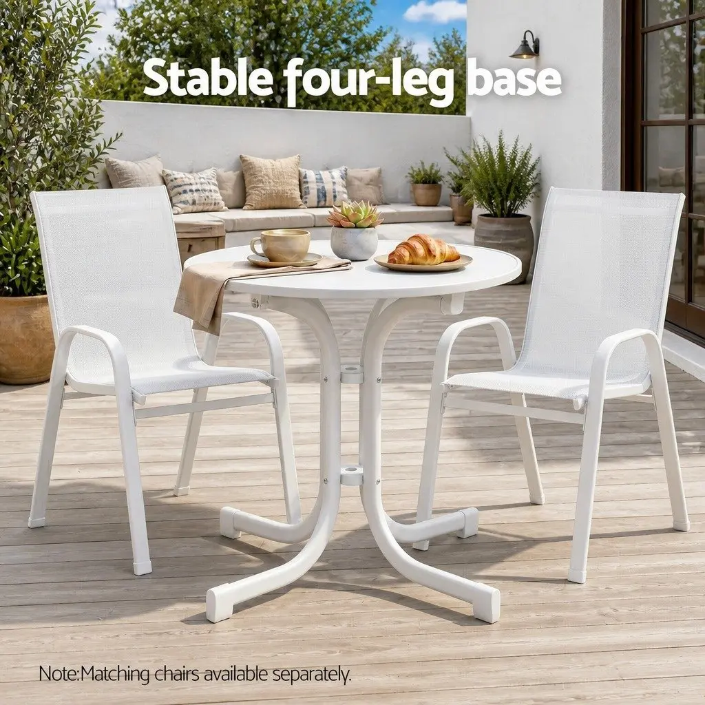 Round Folding Bistro Table Stainless Steel Wrapped 80cm White