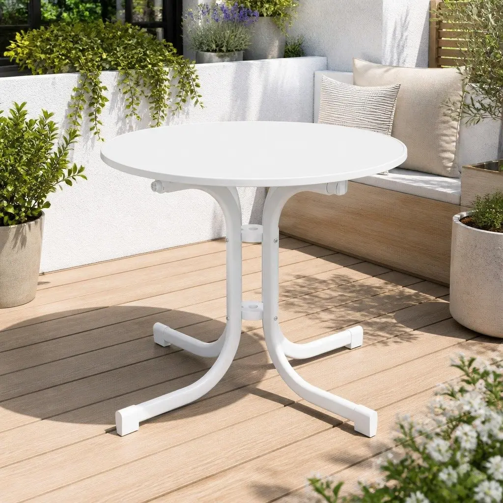 Round Folding Bistro Table Stainless Steel Wrapped 80cm White