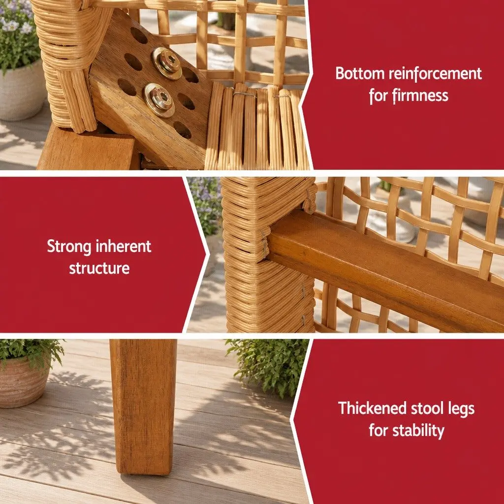 Outdoor Garden Bench Rubber Wood PE Wicker 2-Seater Natural