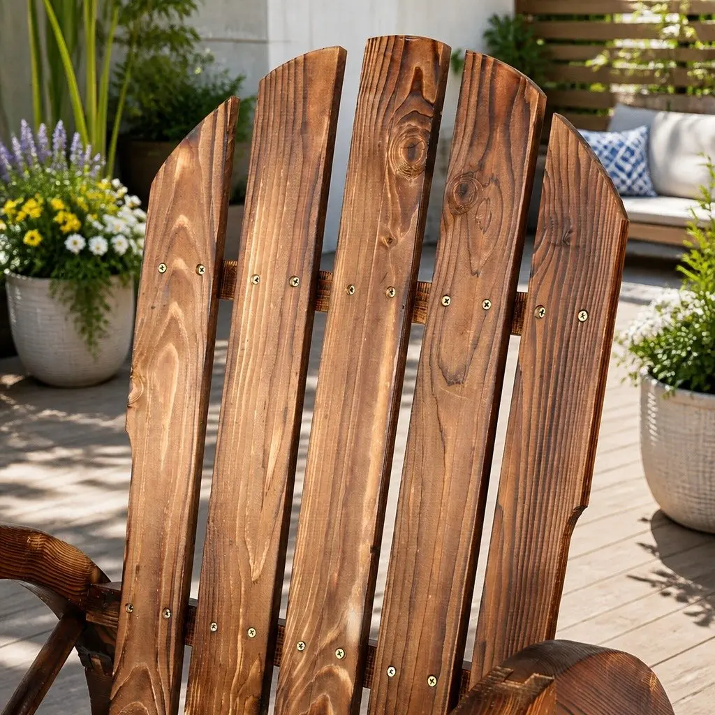 Wooden Chair Canadian Fir Outdoor Garden Seat Brown Rustic Wagon Wheel Armrests Backrest