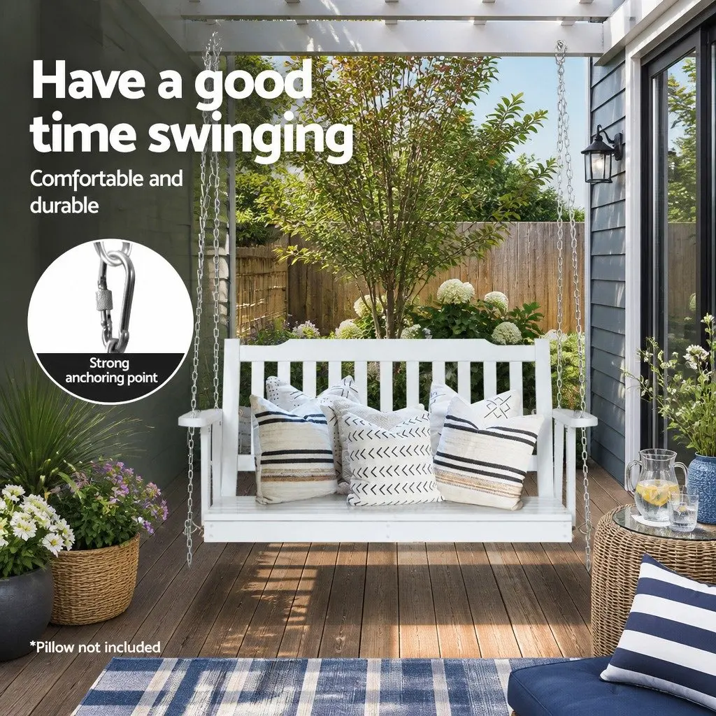 Wooden Porch Swing Chair 2-Seater Fir Wood Outdoor Garden Furniture White