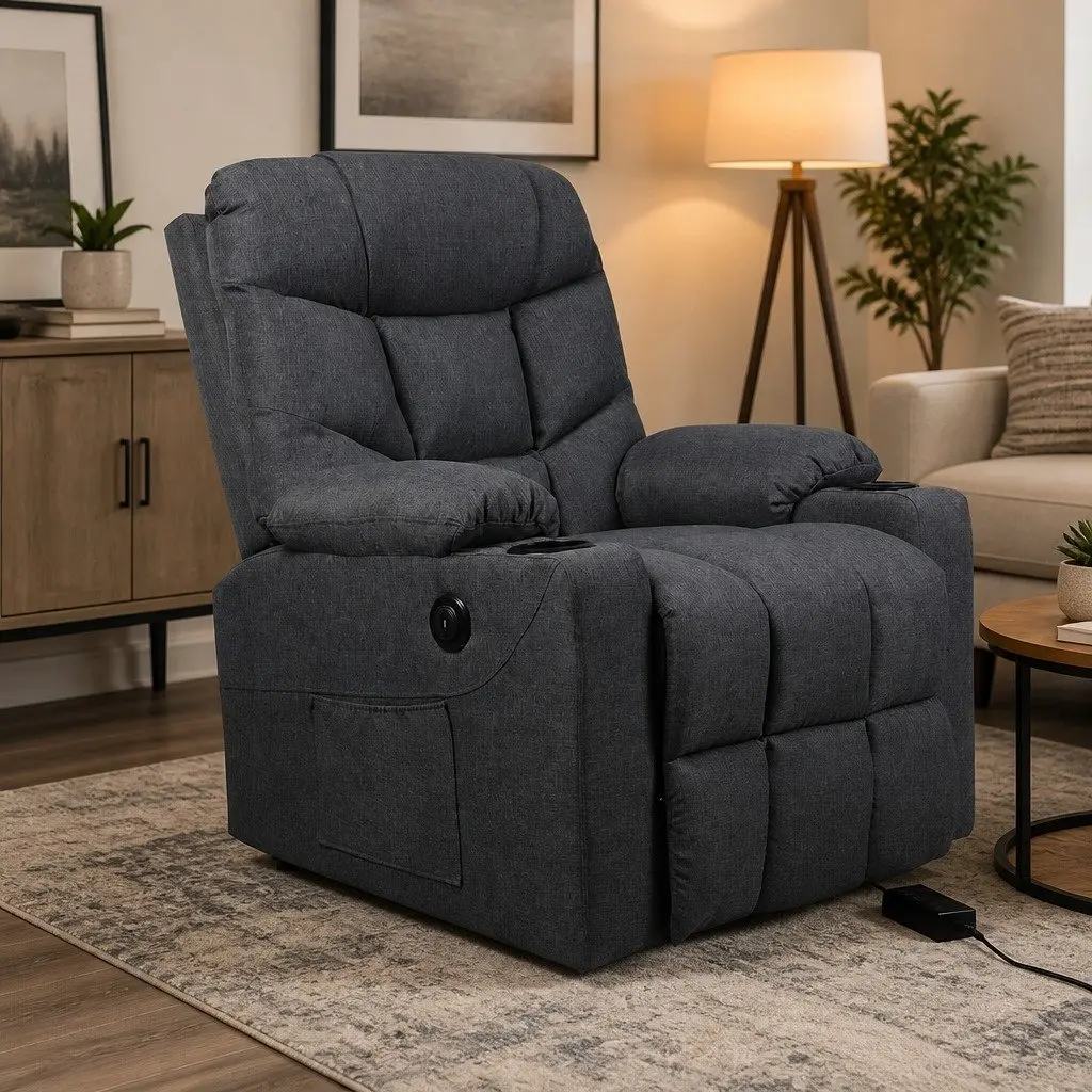 Electric Lift Recliner Chair Microfibre Grey Adjustable