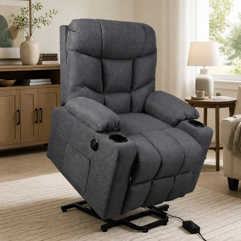 Electric Lift Recliner Chair Microfibre Grey Adjustable
