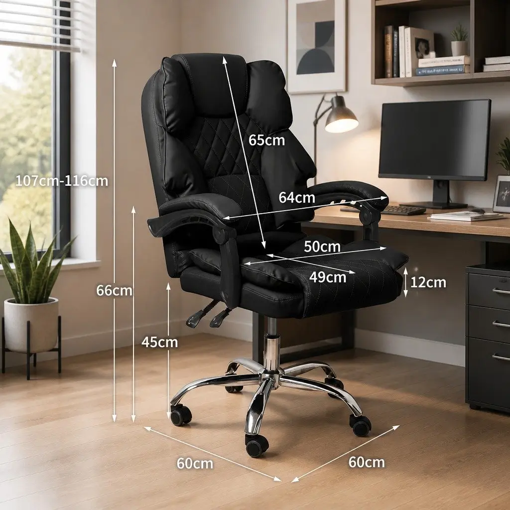 Gaming Chair PU Leather Black Ergonomic Office Computer Seat Adjustable Reclining