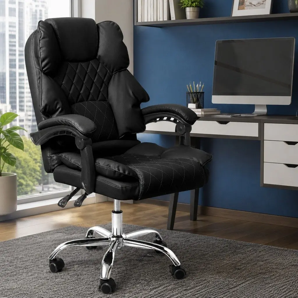 Gaming Chair PU Leather Black Ergonomic Office Computer Seat Adjustable Reclining