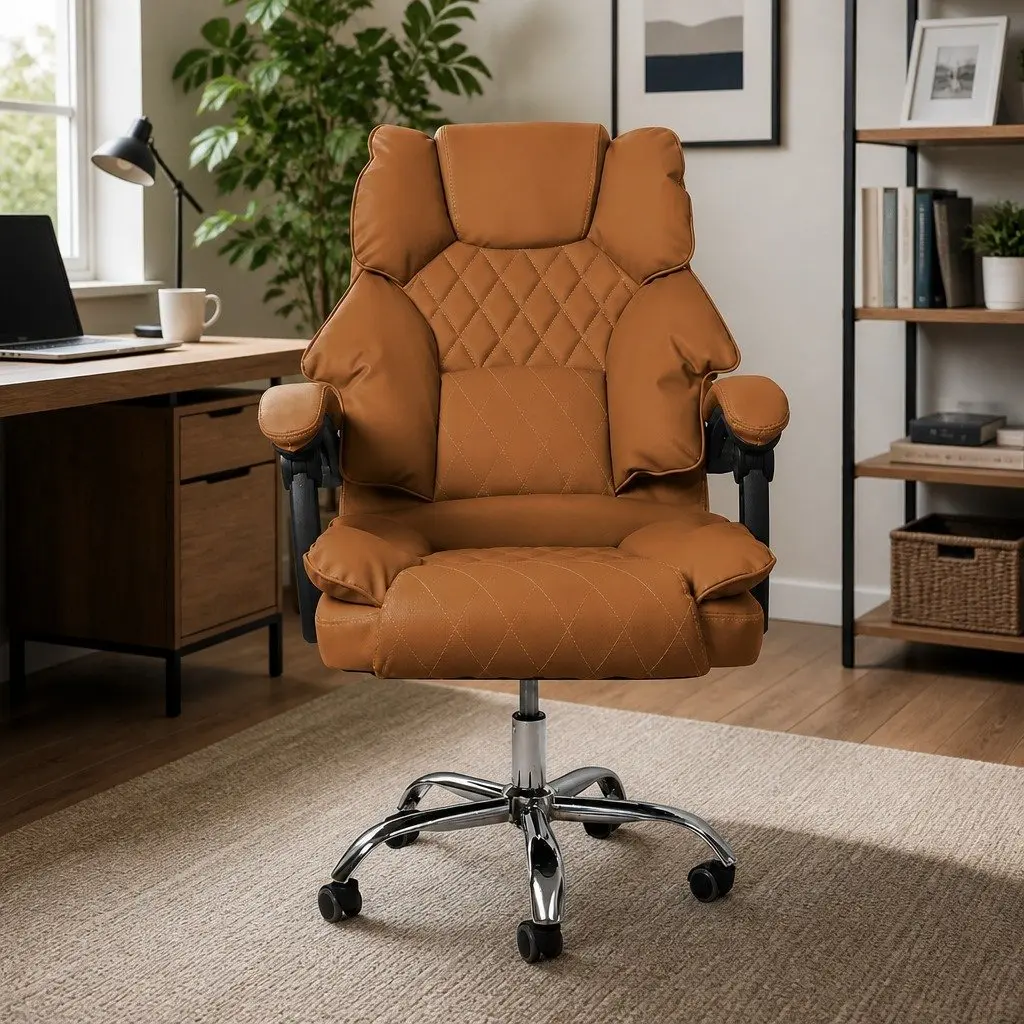 Gaming Chair PU Leather Brown High Back Office Computer Chair