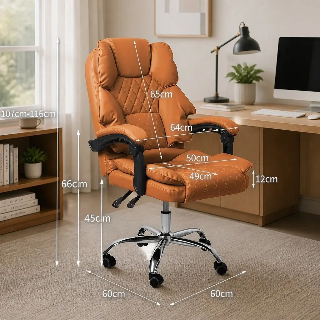 Gaming Chair PU Leather Brown High Back Office Computer Chair