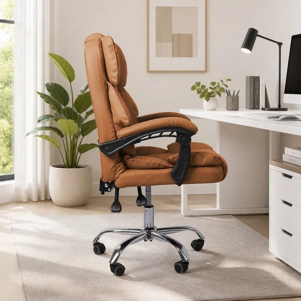 Gaming Chair PU Leather Brown High Back Office Computer Chair
