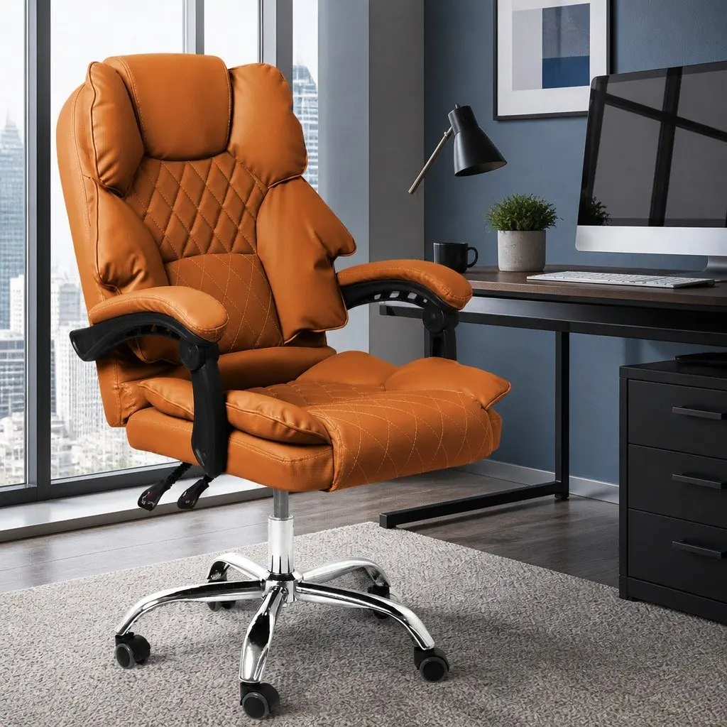 Gaming Chair PU Leather Brown High Back Office Computer Chair