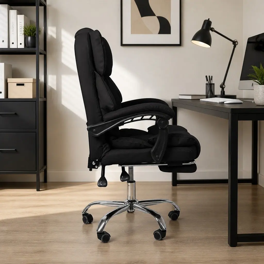 Gaming Office Chair PU Leather Adjustable Height Reclining Footrest Black