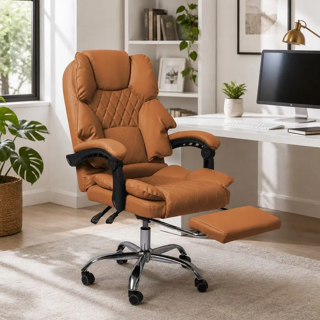 Gaming Chair PU Leather Adjustable Reclining Brown 60cm W x 60cm D x 107116cm H