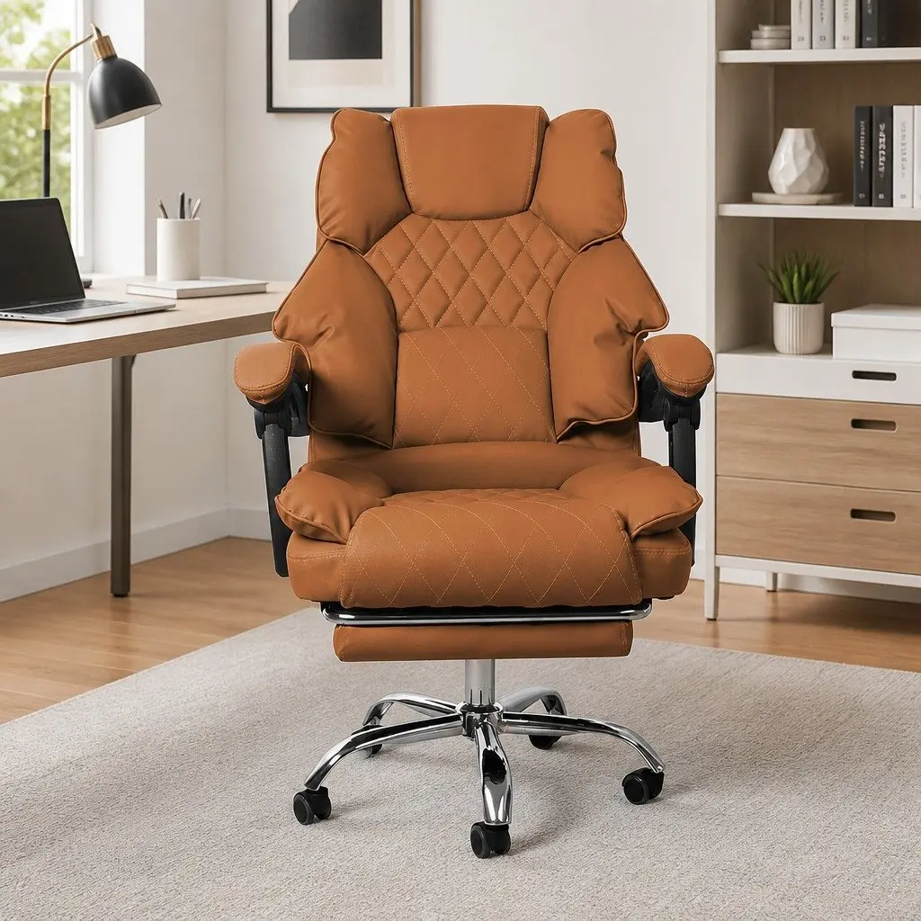 Gaming Chair PU Leather Adjustable Reclining Brown 60cm W x 60cm D x 107116cm H