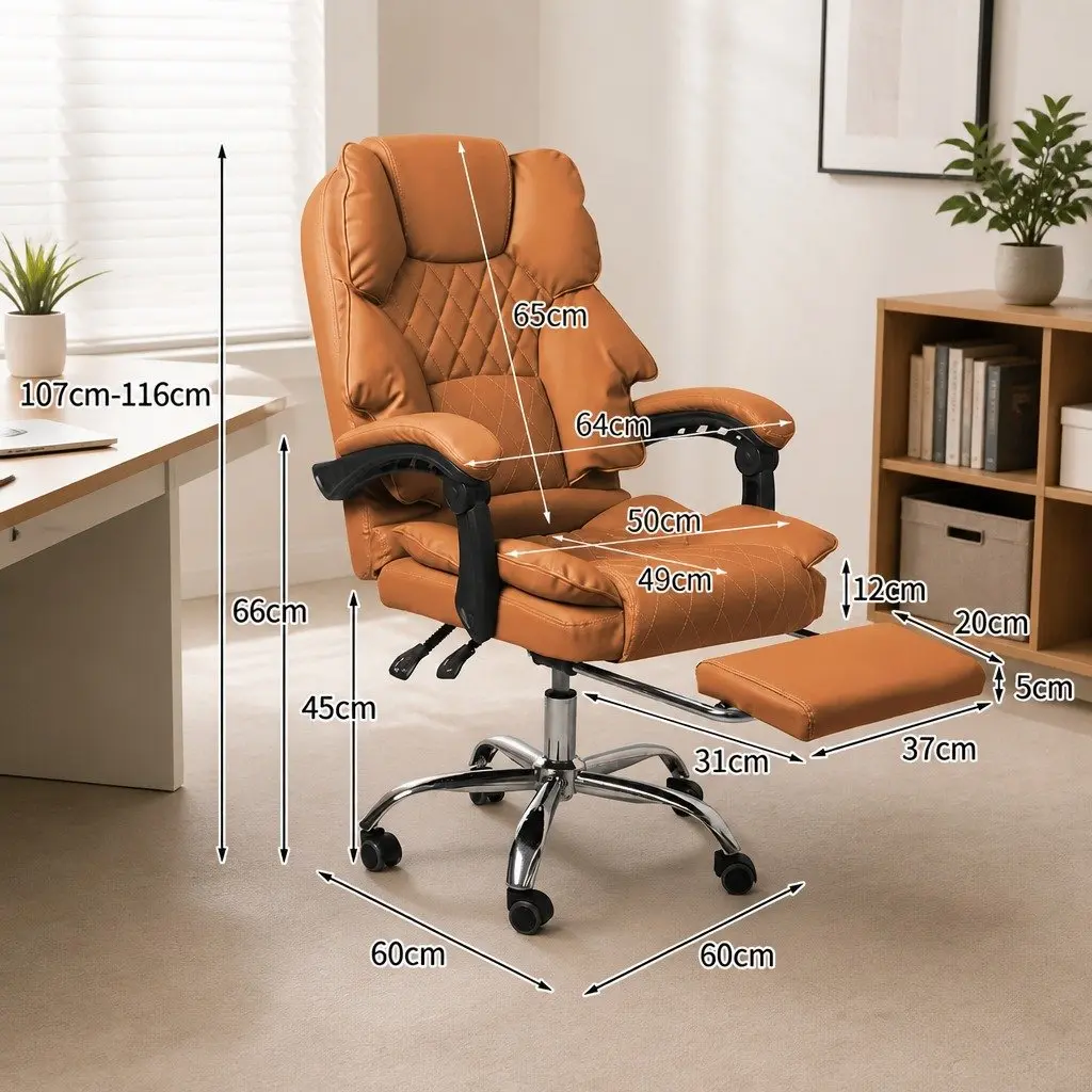 Gaming Chair PU Leather Adjustable Reclining Brown 60cm W x 60cm D x 107116cm H
